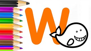How to Draw a Whale for Letter W ? - Learn ABC Alphabet with Drawing Tutorials - Kids Games