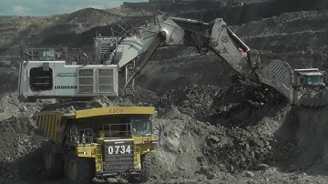 Liebherr R9350 Excavator Loading Overburden Material Only 3 Buckets