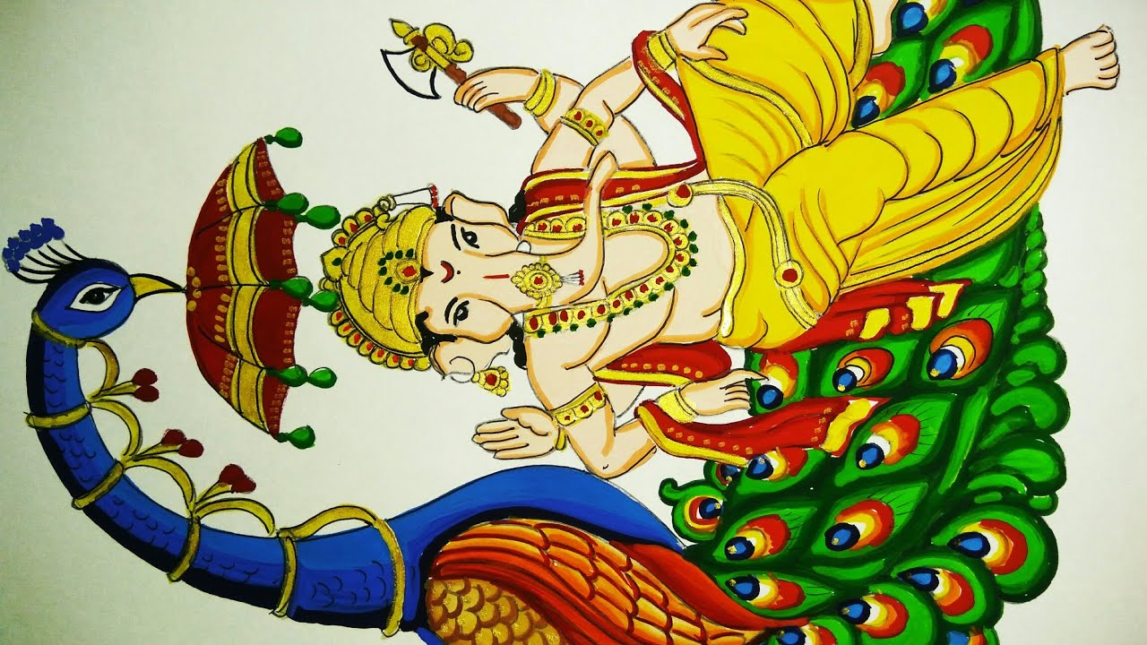 A Beautiful Ganpati painting sitting on a peacock - YouTube