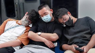 Two Boys Fall Asleep on a Man at the Same Time | Prank