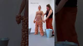 Girl tied thousands of eggs to her body #shortsvideo