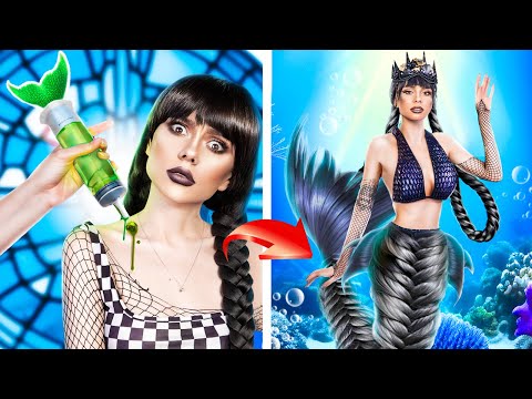 Wednesday Addams and Enid's Extreme Makeover into Mermaids! How to Become a Mermaid!