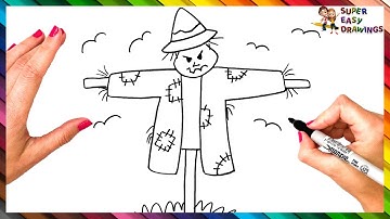 How To Draw A Scarecrow Step By Step 🌾🛑🐦 Scarecrow Drawing Easy