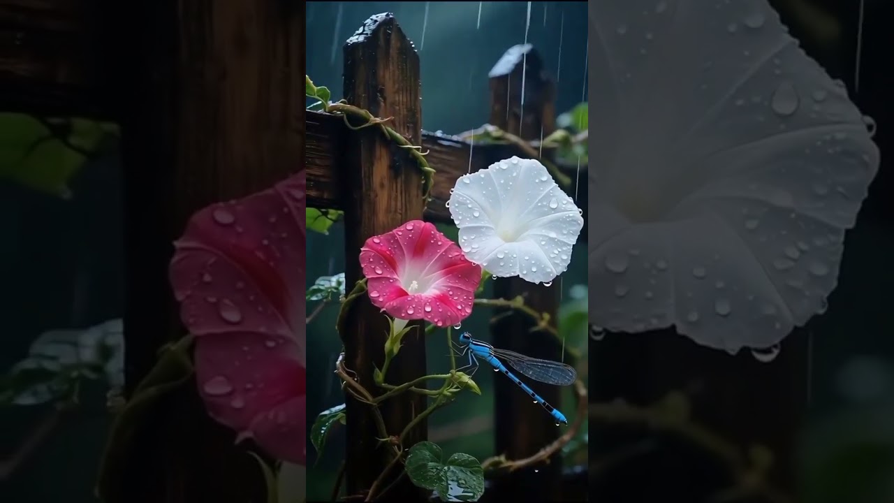 Beautiful Rainy Morning Glory with Dragonfly Nature Shorts