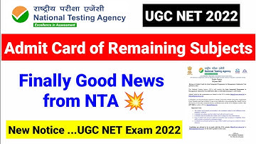 New Notice 🙄 Admit Card of Remaining UGC NET 2022 | UGC NET Admit Card 2022 | UGC NET MENTOR