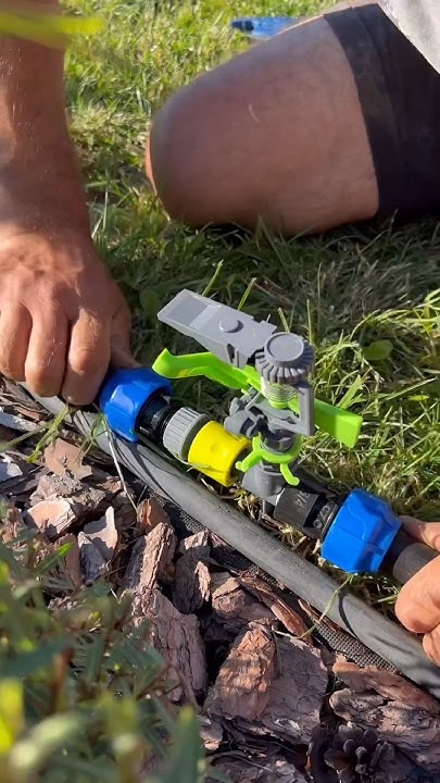 Разделили полив газона на две ветки, чтобы повысить давление воды. # ...