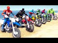 Spiderman Motorcycles With Superheroes Jump Across The Canyon Hulk Goku Dirt Bikes Jump Race - GTA 5
