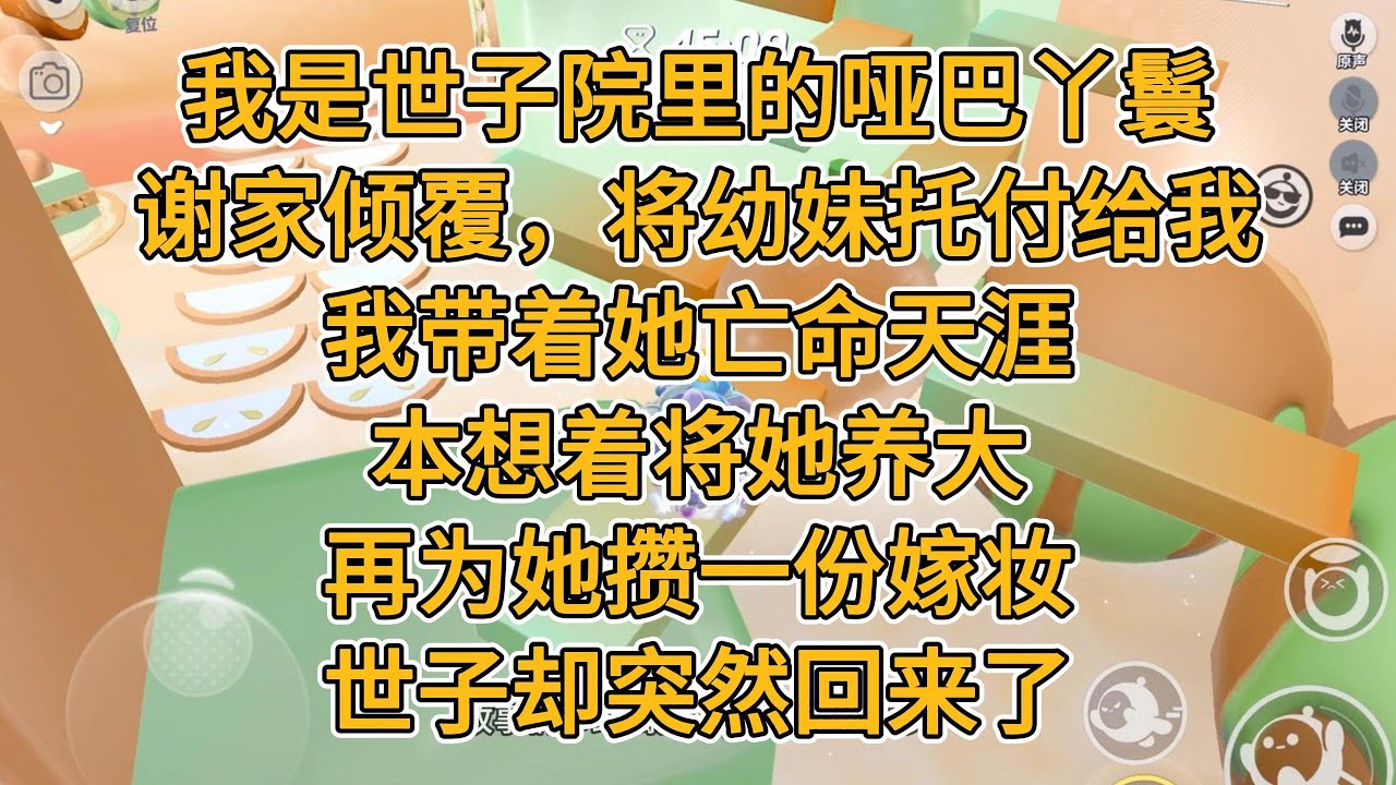 我是世子院里的哑巴丫鬟。谢家倾覆，他将幼妹托付给我。我带着她亡命天涯，本想着将她养大，再为她攒一份嫁妆。世子却突然回来了。#一口气看完 #小说 #故事
