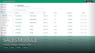 Sales Module Demo (Invoice, History, Customers, Delivery, Returns, Installments, Reports)