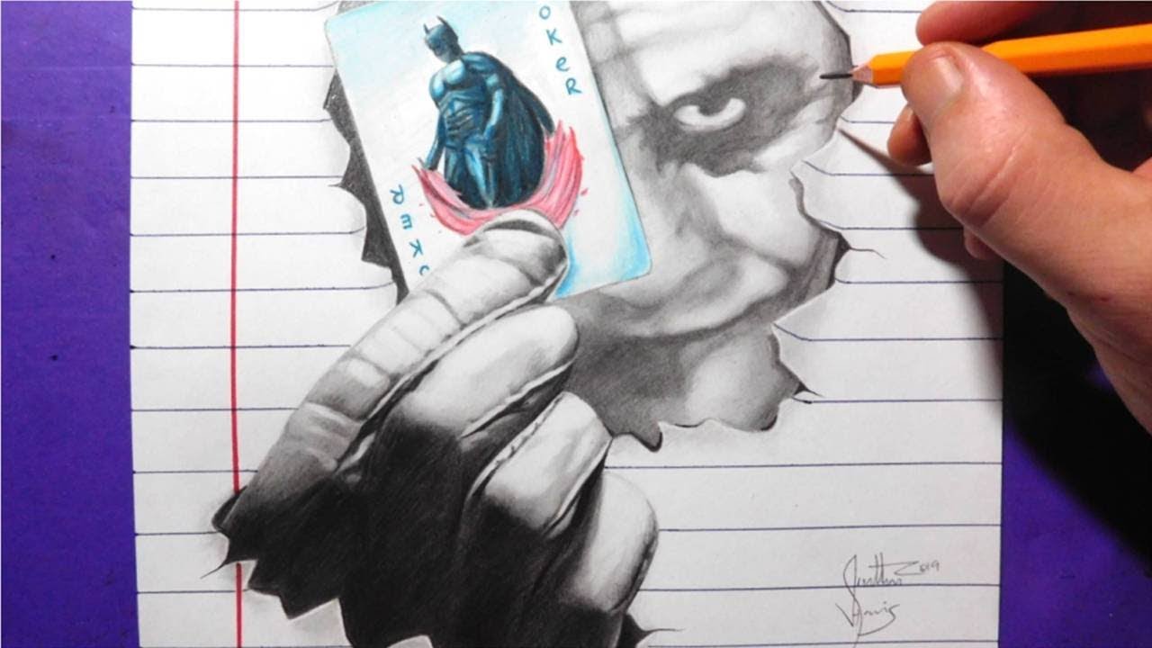 ⁣3D Trick Art Drawing on Line Paper - The Joker (Heath Ledger)