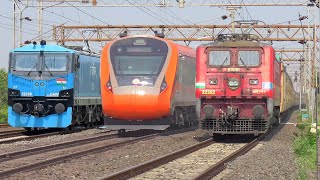 🔥Dangerous 130 Kmph WAP-7 &amp; WAP-5 Trains on Quadruple Stretch: 2 Vande Bharat+ Rajdhani+ WAG-12B