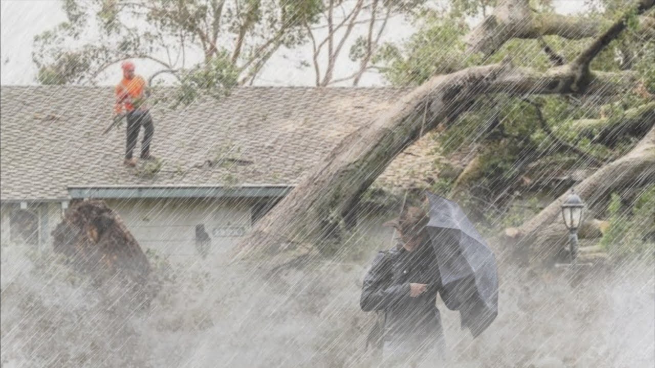 The Most Extreme Powerful Thunderstorm and Windstorm Destroys Village Life in Asia