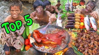 survival in the rainforest - cock fish And pighead& frong in jugle - Top 5 Videos Mr Eat