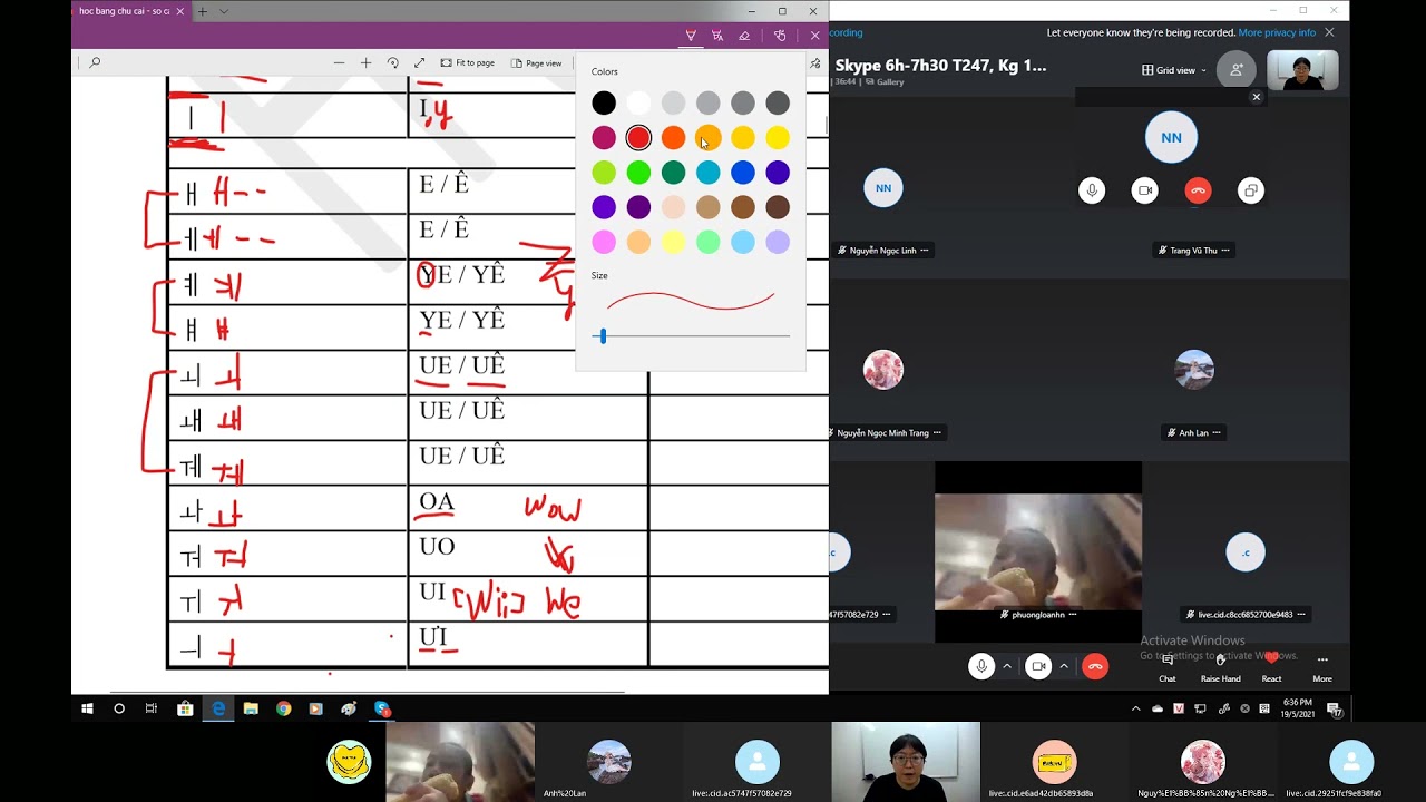 lớp Sơ cấp 1 online skype - bảng chữ cái tiếng hàn với thầy Béo