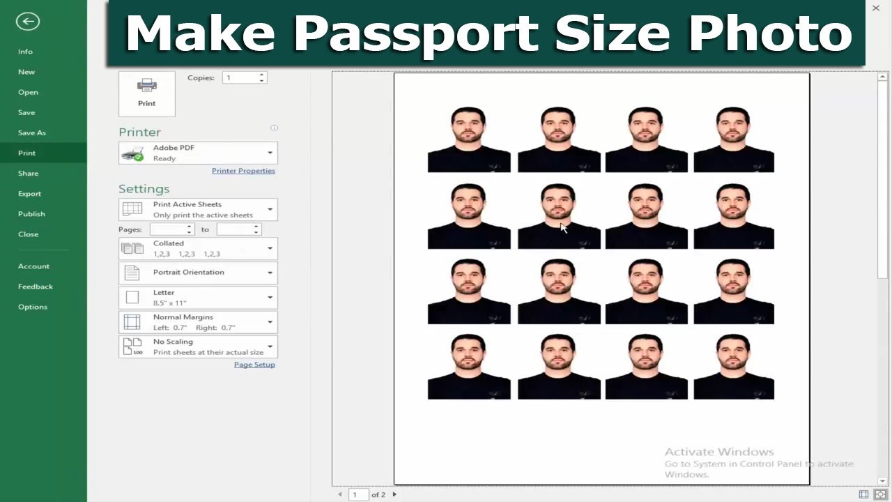 Passport Photo Size Chart