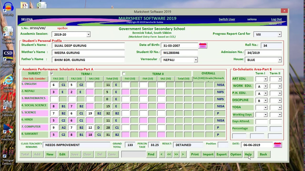 Changing Result Format in Marksheet Software 2019