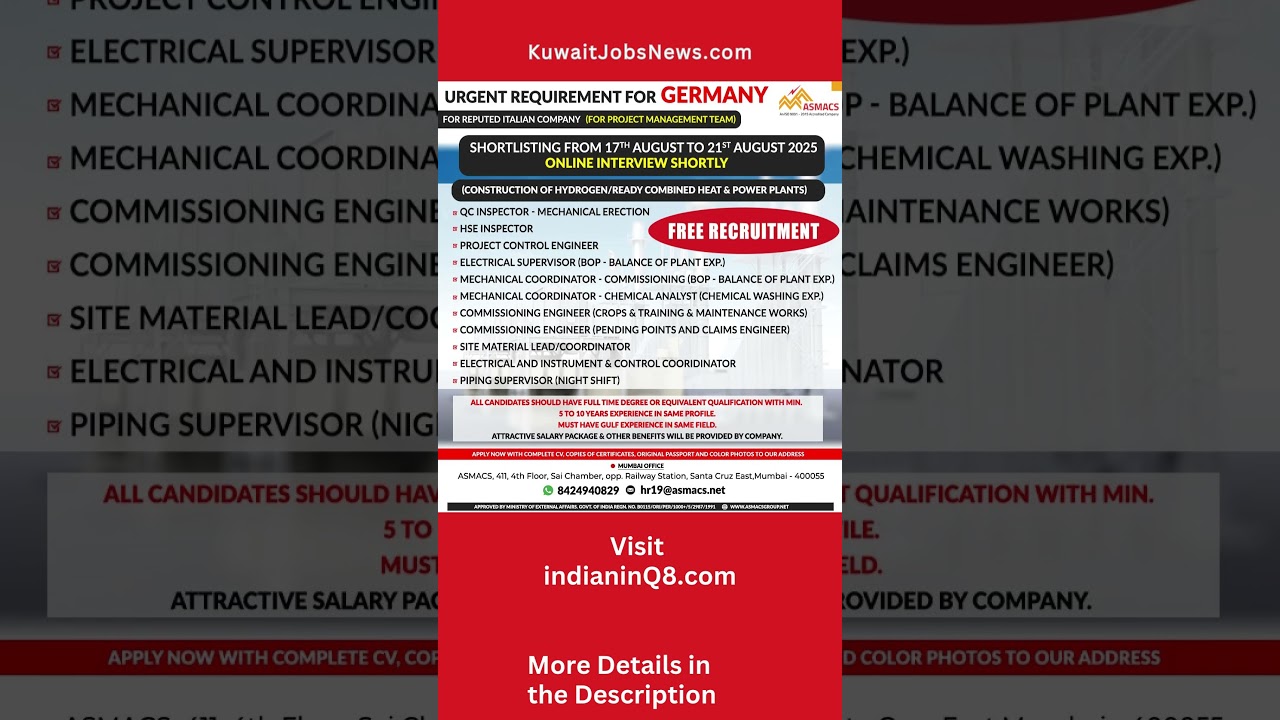 🇩🇪 Urgent Jobs in GERMANY | Mechanical, Electrical, QC, HSE, Piping & More | Apply Now! 🌍