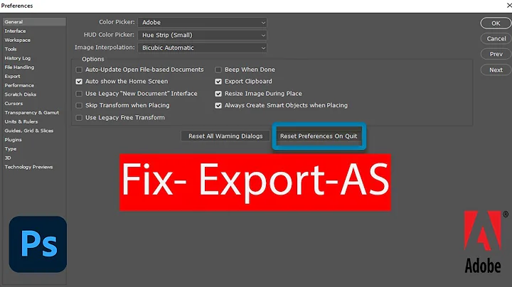 How to fix Adobe Photoshop CC Export As not working