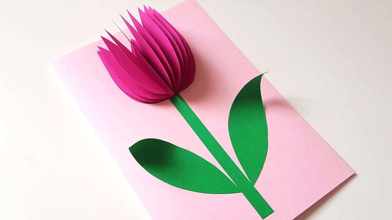 Как сделать 3D открытку на 8 МАРТА своими руками Аппликация из цветной бумаги Mother's Day card