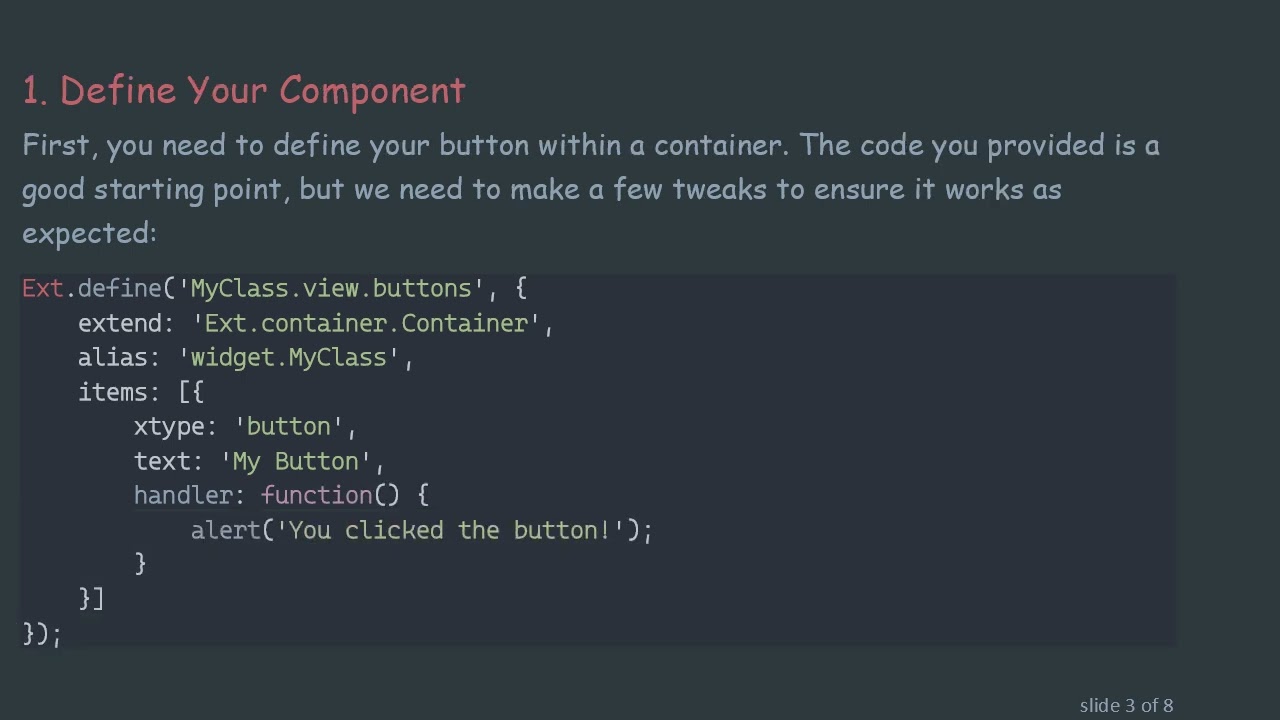 How to Create a Container Panel for Buttons in ExtJS