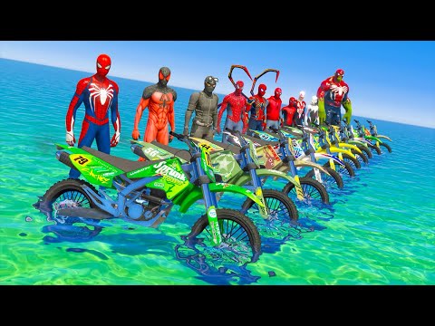 el hombre araña en moto | team spider man hard GTA 5 bike challenge team multiverse