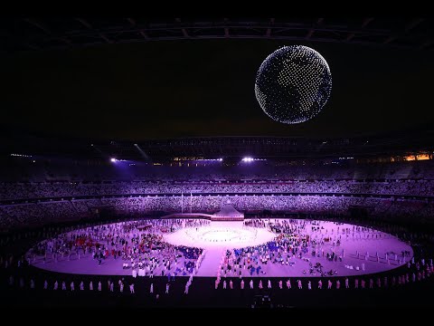 东京奥运会开幕式  | 无人机地球：1824架英特尔 Shooting Star 无人机拼成，科技感十足  | 背景音乐： Imagine 想象， Song of the Ancients