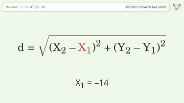 Find the distance between two points p1 (-14,35) and p2 (80,94): Step-by-Step Video Solution