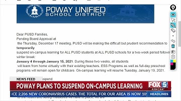 Poway Unified Plans To Suspend On-Campus Learning