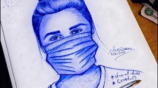 كورونا رسم بالحبر الأزرق تحفه روعه Draw Covid