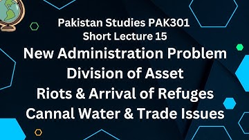 The Problems of the New State | Pakistan Studies PAK301 | Lecture 15 |