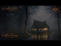 Stormy Night in a Thatched Roof Cabin | Relaxing Rain &amp; Low Rumbling Thunderstorm Ambience |10 Hours