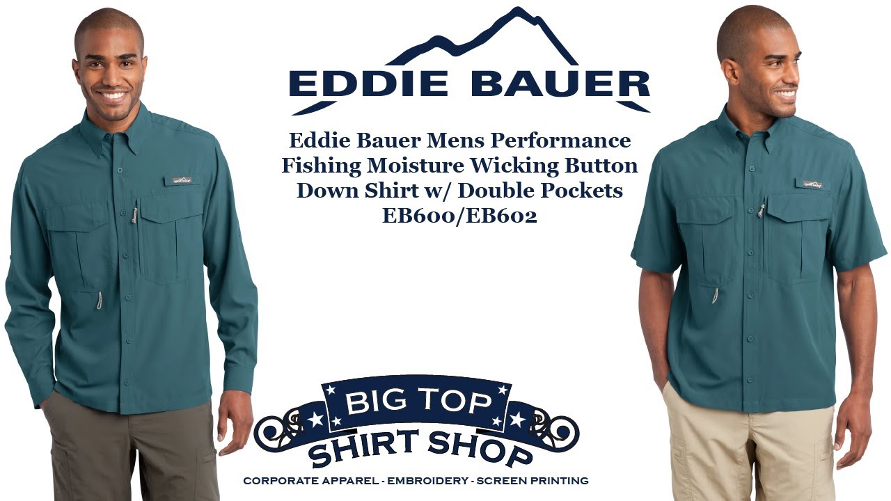 Eddie Bauer EB602 Mens Boulder Performance Fishing Moisture Wicking Short  Sleeve Button Down Shirt w/ Double Pockets —