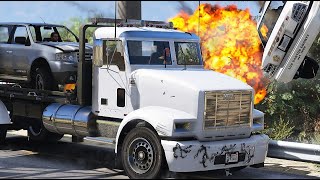 GTA 5 RAGING FLAT BED TOW TRUCK CRASHES - IMPACT COMPILATION #23