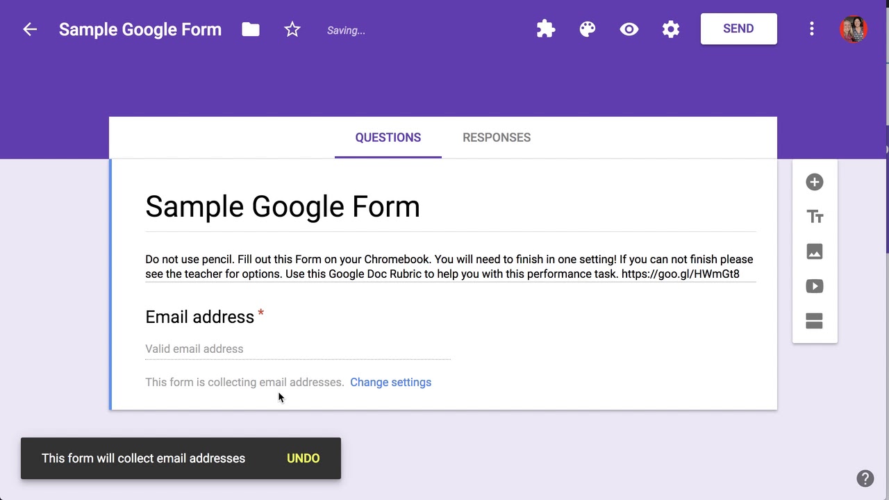 Arti required di google form