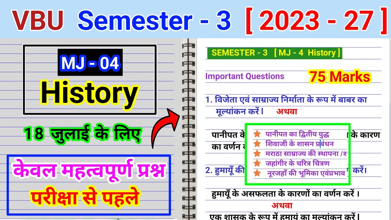 SEM 3 MJ 4 History Important Question 2023 27 l Vijeta AVN samrajya nirmata ke roop mein Babar long