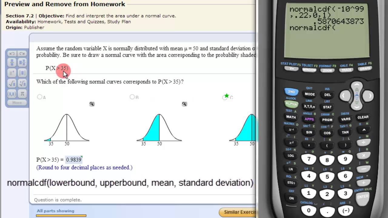 Find the Area under the Normal Curve with a TI83 or TI84 