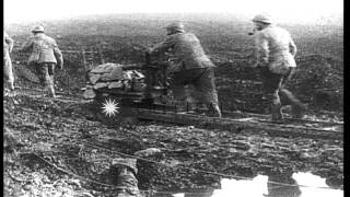 French soldiers move forward with artillery near the fort in Verdun, France. HD Stock Footage