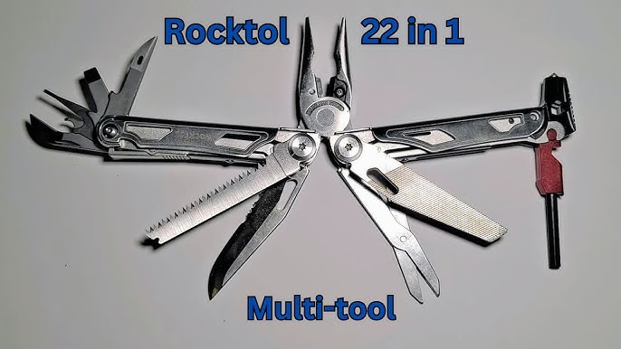 BIBURY Multitool Pliers, Upgraded 22-in-1 Stainless Steel Multi Tool with  Flint, Window Breaker, Scissors, Back Clip, Folding Pocket Multifunctional