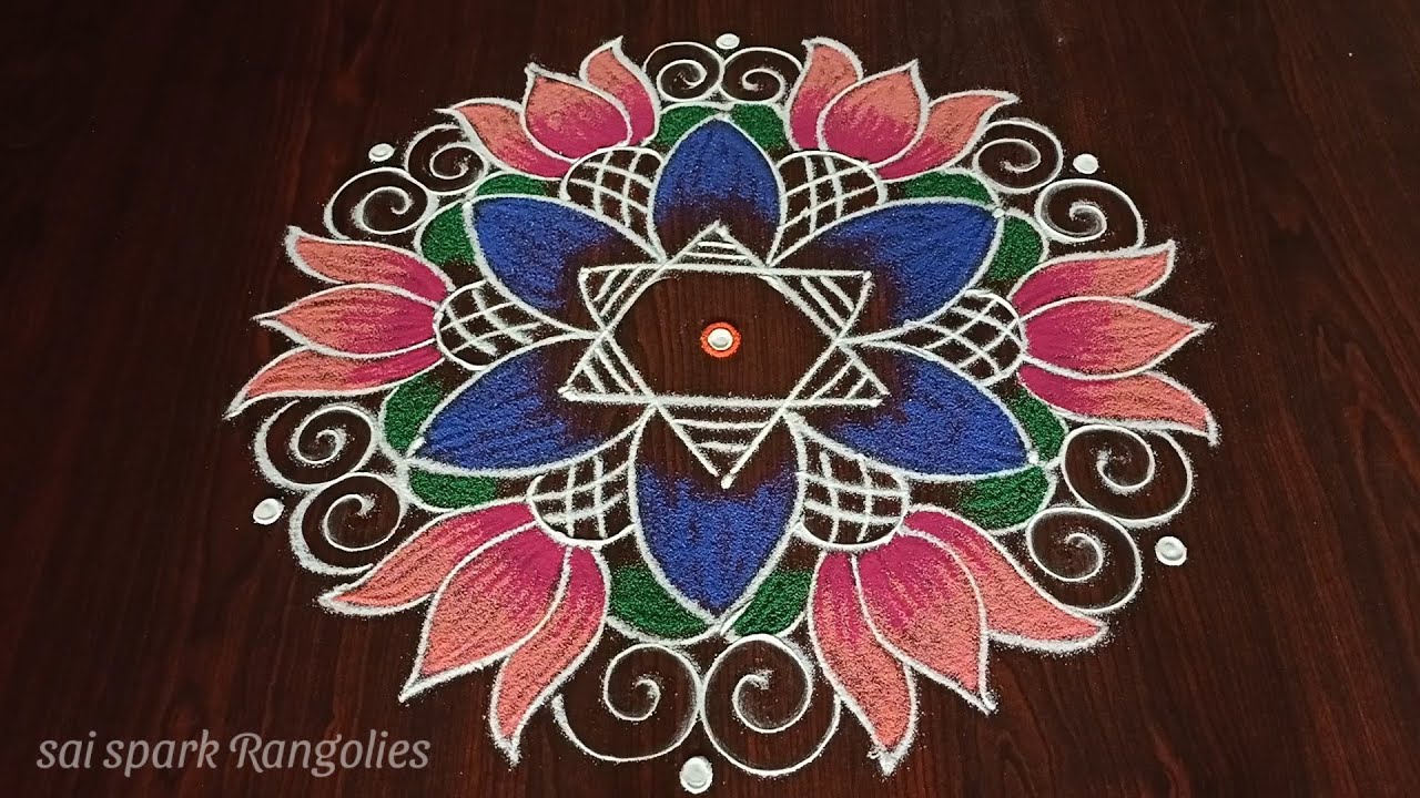 lotus flower rangoli (5*3) dots | thamarai poo kolam | creative ...