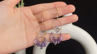 Herkimmer center and Amethyst dangle earrings #earringsdesign #earringslover #handmadejewelry #diy