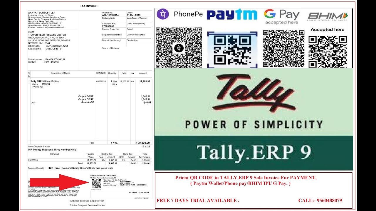 Prient QR CODE In TALLY ERP 9 Sale Invoice For PAYMENT Paytm Wallet 