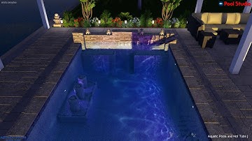 Geometric Pool With Raised Beam And Bar Stools