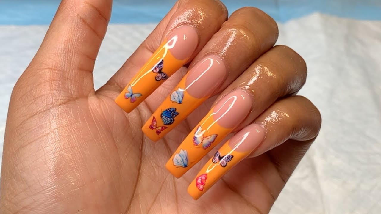 Butterfly French Tip Acrylic Nails Youtube