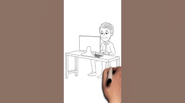 Free Whiteboard animation: Drawing a man working (Holding card, typing on keyboard)