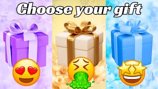 Choose your gift 🤩 💝 🤮 || 3 gift box challenge || Purple Gold Blue #pickonekickone #giftboxchallenge