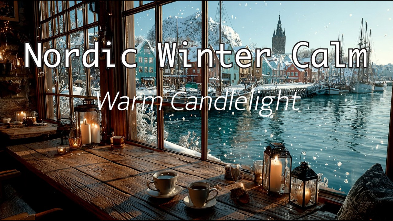 2 Hours Cozy Nordic Café Ambience ☕ Snowy Harbor Study Music for Deep Focus