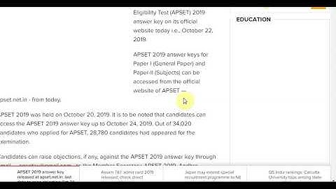 APSET 2019 answer key released at apset.net.in; last date to raise objection Oct 24