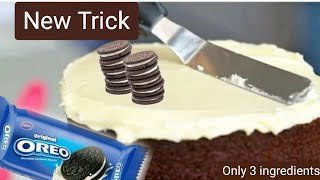 New Trick for Cake Decoration | 3 ingredients Oreo Chocolate Cake without Cocoa Powder,Whipped Cream