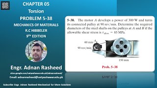 5-38 Determine the required diameters of steel shafts on the pulleys | Mech of materials RC Hibbeler