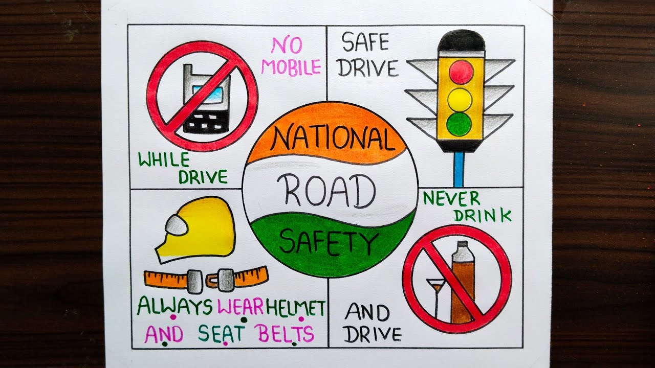 How to draw road safety drawing easy way| Road Safety drawing for  competition - YouTube